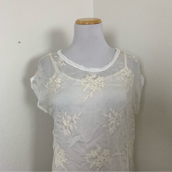 Boho Chic Ethereal Semi Sheer Embroidered Silk Blend Top Womens S Floral Italy - Picture 11 of 17